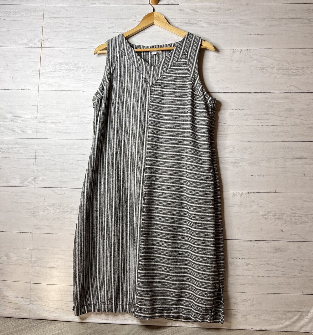 Westbound Dress Womens Size Large Black & White Striped Lagenlook Linen Blend